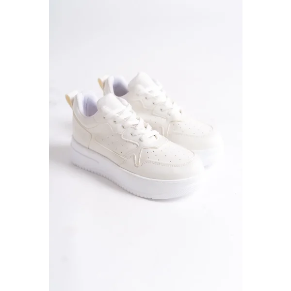 ALESSI Bağcıklı Ortopedik Taban Kadın Sneaker Spor Ayakkabı CBT - Kırık Beyaz