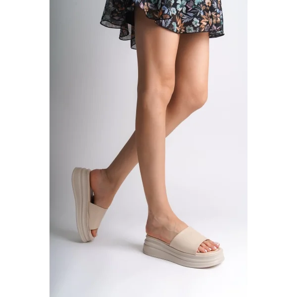 ALICE Düz Topuklu Kalın ve Ortopedik Taban Kadın Terlik CKT - Krem