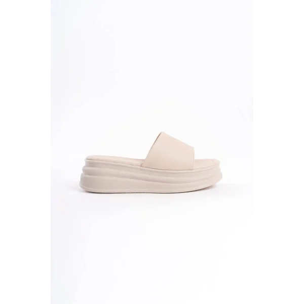 ALICE Düz Topuklu Kalın ve Ortopedik Taban Kadın Terlik CKT - Krem