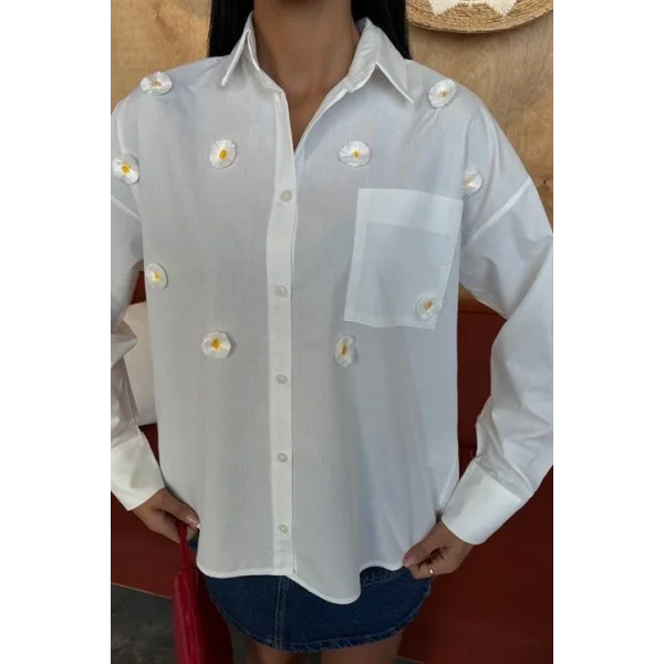 Alicia Papatya Nakışlı Gömlek 3389-08