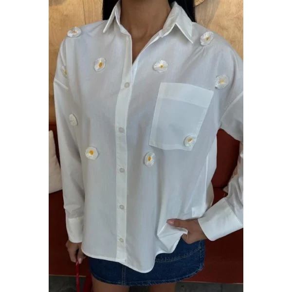 Alicia Papatya Nakışlı Gömlek 3389-08