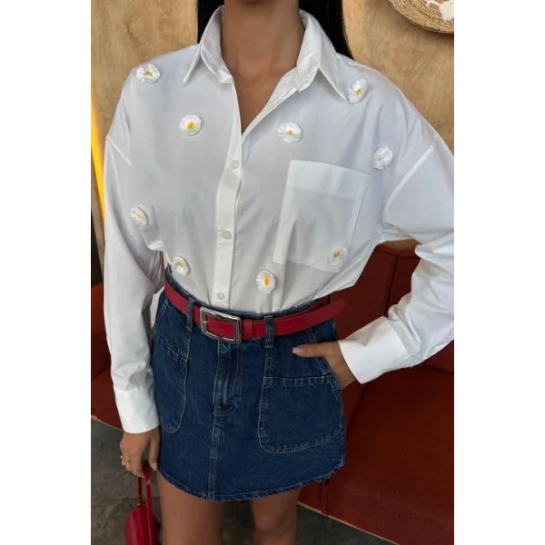 Alicia Papatya Nakışlı Gömlek 3389-08