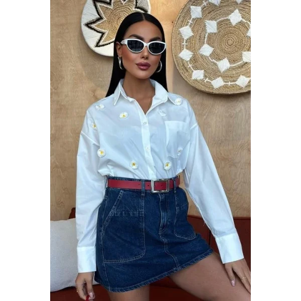 Alicia Papatya Nakışlı Gömlek 3389-08