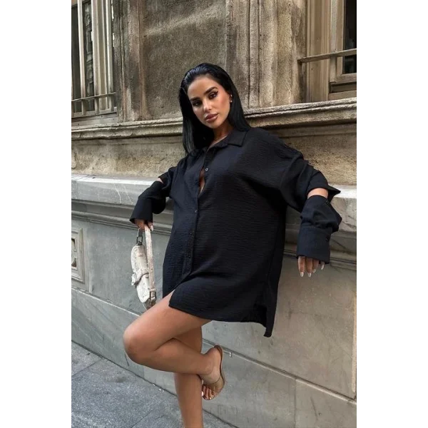 Alina Kol Cut Out Keten Gömlek 3252-08