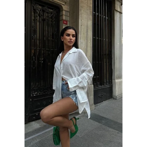 Alina Kol Cut Out Keten Gömlek 3252-08