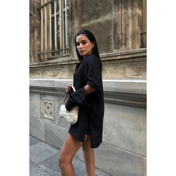 Alina Kol Cut Out Keten Gömlek 3252-08