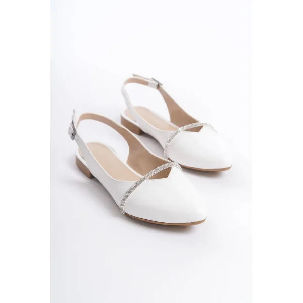 ALLISON Tokalı Ortopedik Rahat Taban Taş Detaylı Kadın Babet Ayakkabı  CKT - Beyaz