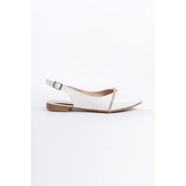 ALLISON Tokalı Ortopedik Rahat Taban Taş Detaylı Kadın Babet Ayakkabı  CKT - Beyaz