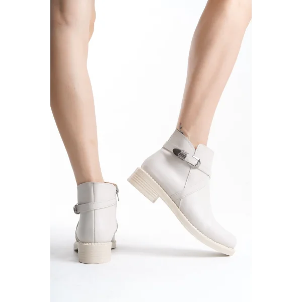 ALMILA Fermuarlı Lastikli Ortopedik Taban Topuklu Kadın Bot  CKT - Krem