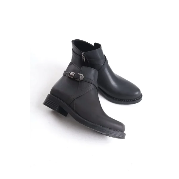 ALMILA Fermuarlı Lastikli Ortopedik Taban Topuklu Kadın Bot CST - Siyah