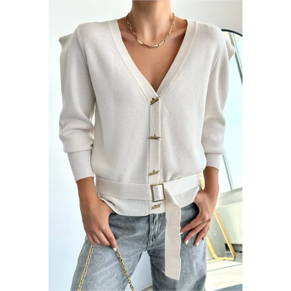 Altan Kemerli Hırka  Krem