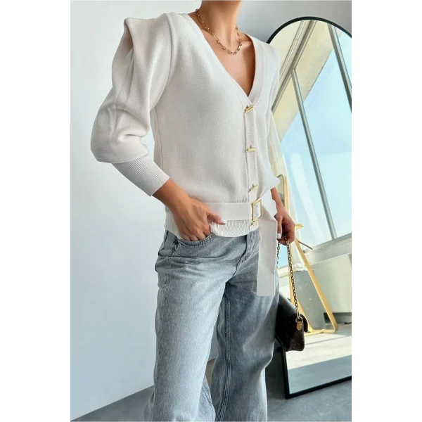 Altan Kemerli Hırka  Krem