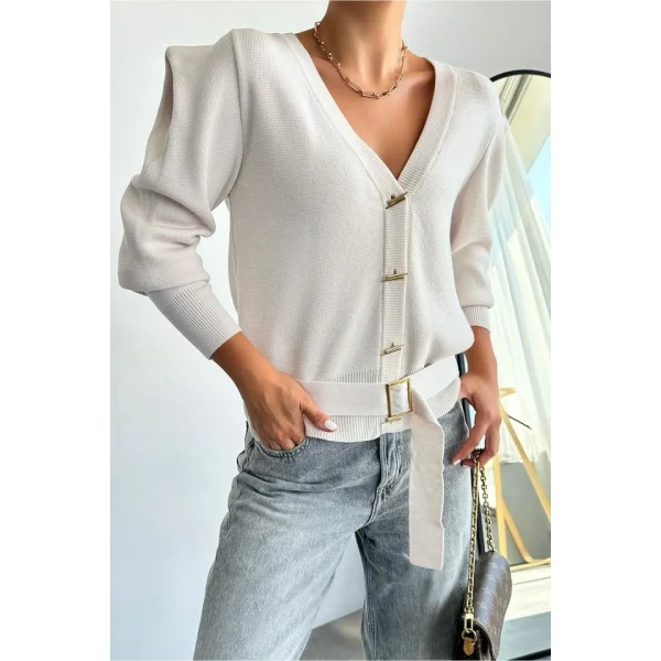 Altan Kemerli Hırka  Krem