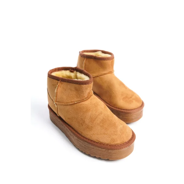 AMELIA Bağcıksız Düz ve Kalın Taban İçi Kürklü Kısa Süet Kadın Bot  STT - Taba