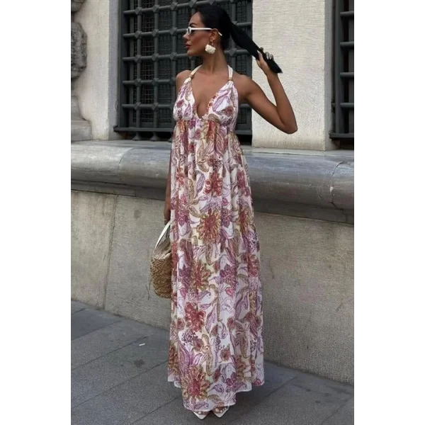 Amelia Sırt Dekolteli Şifon Elbise 2614