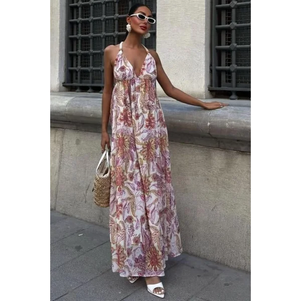 Amelia Sırt Dekolteli Şifon Elbise 2614