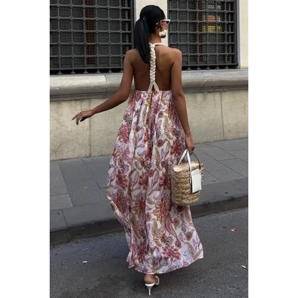 Amelia Sırt Dekolteli Şifon Elbise 2614