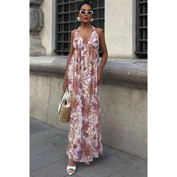 Amelia Sırt Dekolteli Şifon Elbise 2614