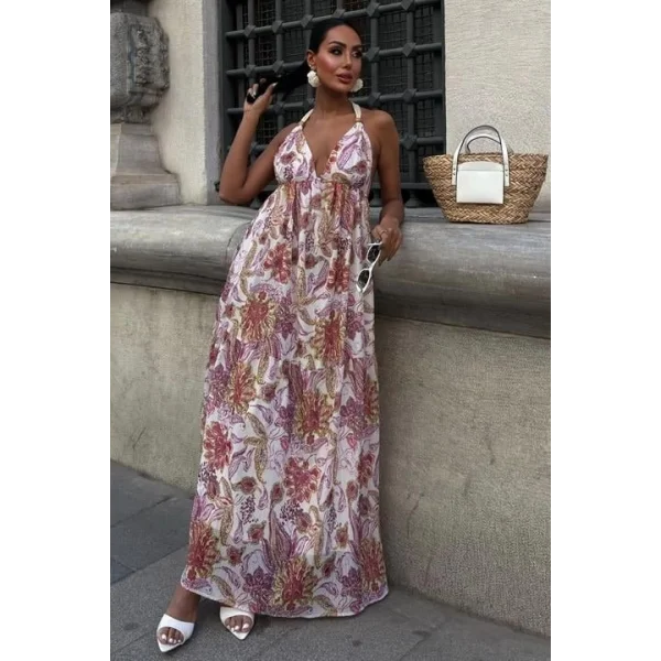 Amelia Sırt Dekolteli Şifon Elbise 2614