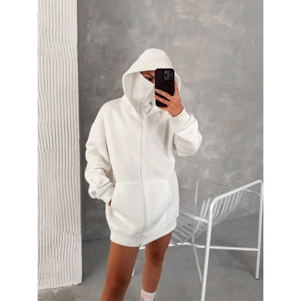 amuray ZIP Fermuarlı Kapüşonlu weathirt Beyaz