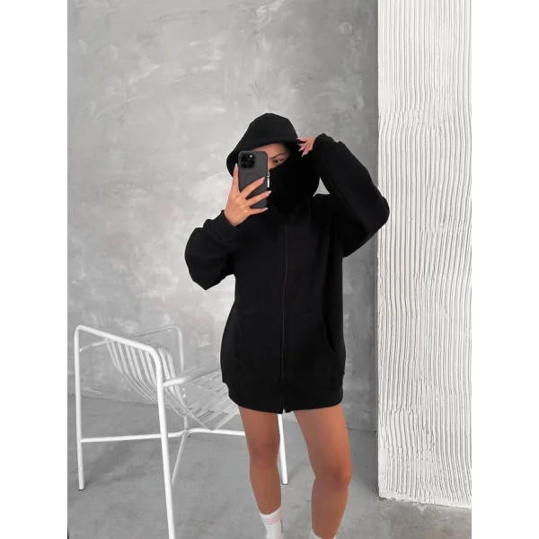 amuray ZIP Fermuarlı Kapüşonlu weathirt iyah