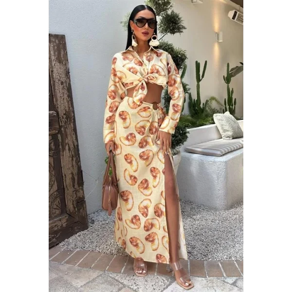 Angela Toka Detaylı Keten Takım 9737-08