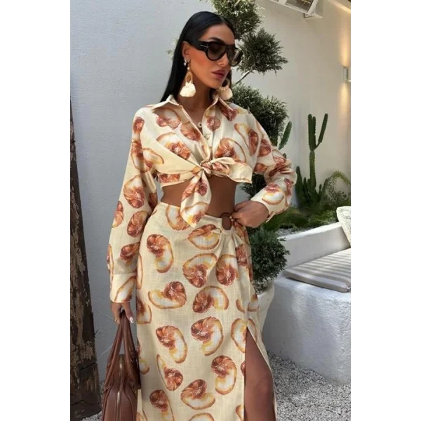 Angela Toka Detaylı Keten Takım 9737-08