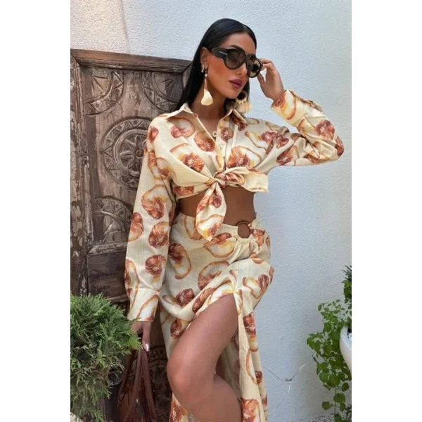 Angela Toka Detaylı Keten Takım 9737-08