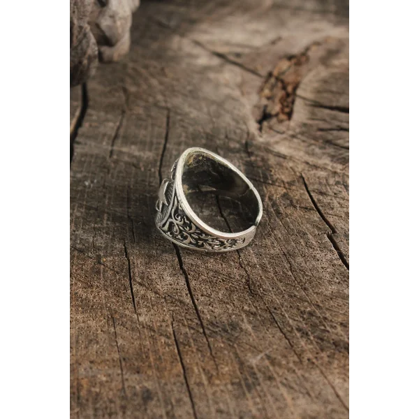 Antik Gümüş Renk Ay Yıldız İşleme Ayarlanabilir Erkek Yüzük