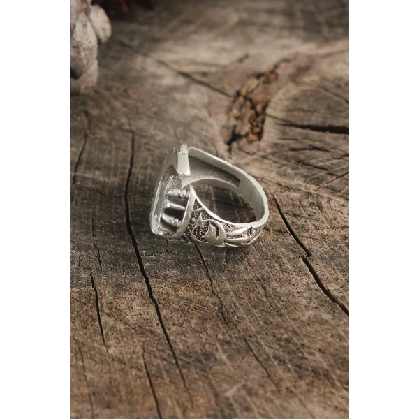 Antik Gümüş Renk Ay Yıldız Model Ayarlanabilir Erkek Yüzük