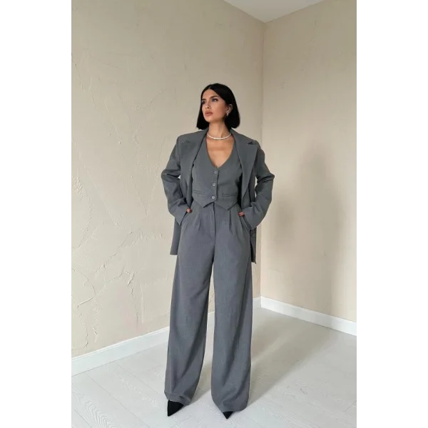 Antrasit Klas Ceket Ve Yelek Ve Pantolon Takım