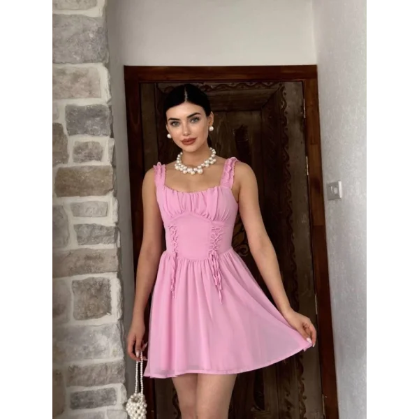 Aria Büzgü Askılı Elbise