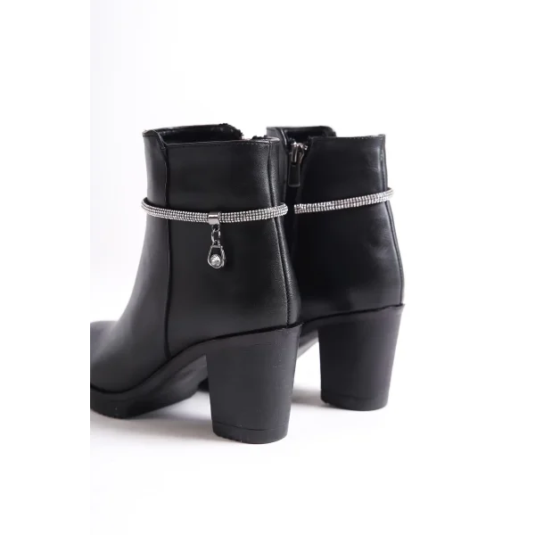 ARIA Fermuarlı Ortopedik Taban Taşlı Topuklu Kadın Bot CST - Siyah