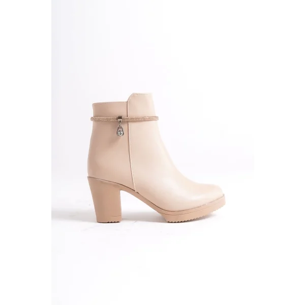 ARIA Fermuarlı Ortopedik Taban Taşlı Topuklu Kadın Bot CTT - Ten