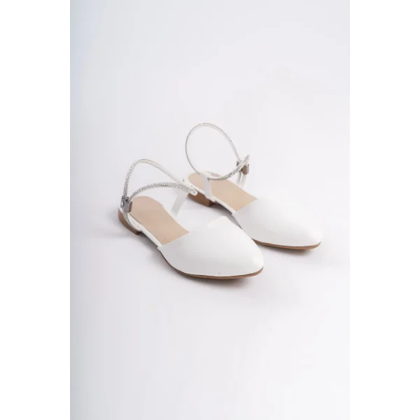 ARIANA Lastikli Ortopedik Rahat Taban Bilekten Taş Detaylı Kadın Babet Ayakkabı  CKT - Beyaz