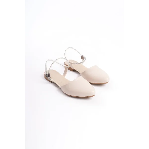 ARIANA Lastikli Ortopedik Rahat Taban Bilekten Taş Detaylı Kadın Babet Ayakkabı  CKT - Krem