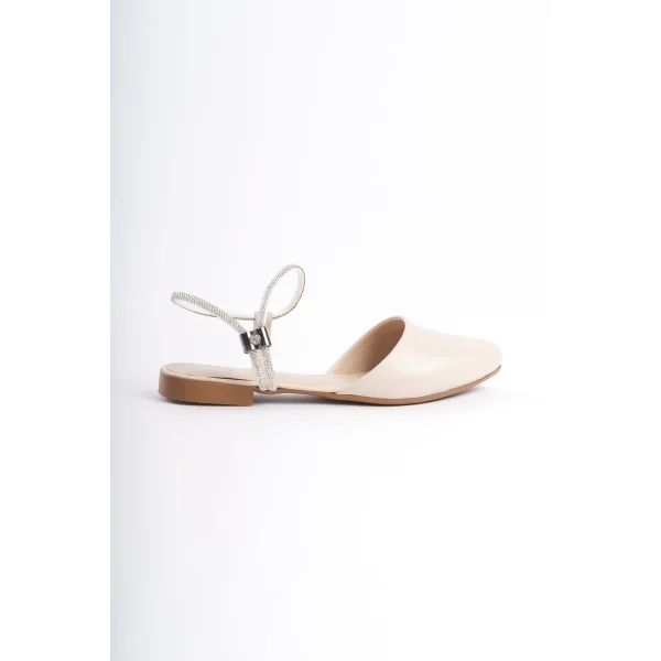 ARIANA Lastikli Ortopedik Rahat Taban Bilekten Taş Detaylı Kadın Babet Ayakkabı  CKT - Krem