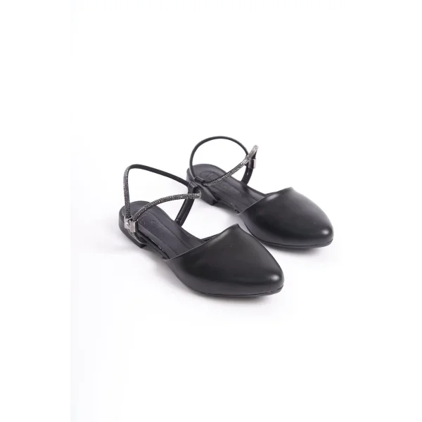 ARIANA Lastikli Ortopedik Rahat Taban Bilekten Taş Detaylı Kadın Babet Ayakkabı  CST - Siyah