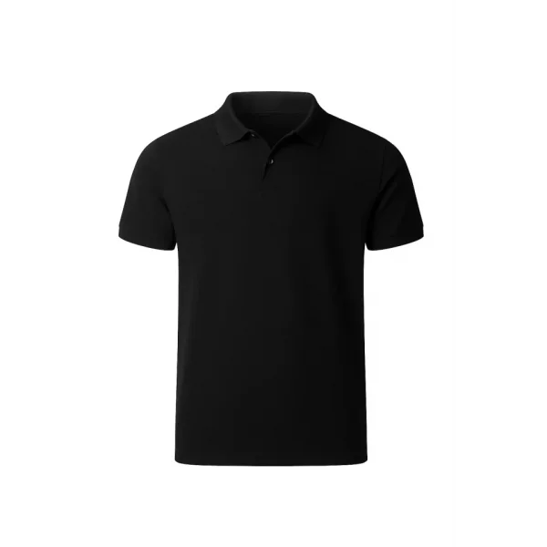 Arka Polo Yaka Pike Peteklı Tişört - Siyah