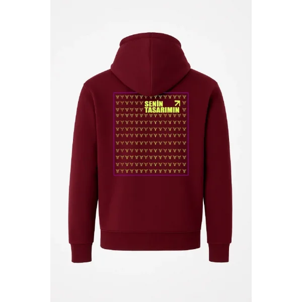Arka Tam Fermuarlı Kapüşonlu SweatShirt - Bordo