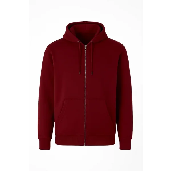 Arka Tam Fermuarlı Kapüşonlu SweatShirt - Bordo