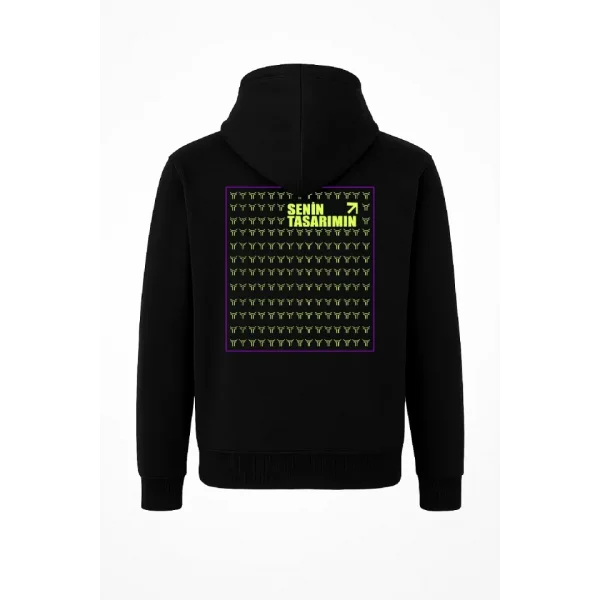 Arka Tam Fermuarlı Kapüşonlu SweatShirt - Siyah