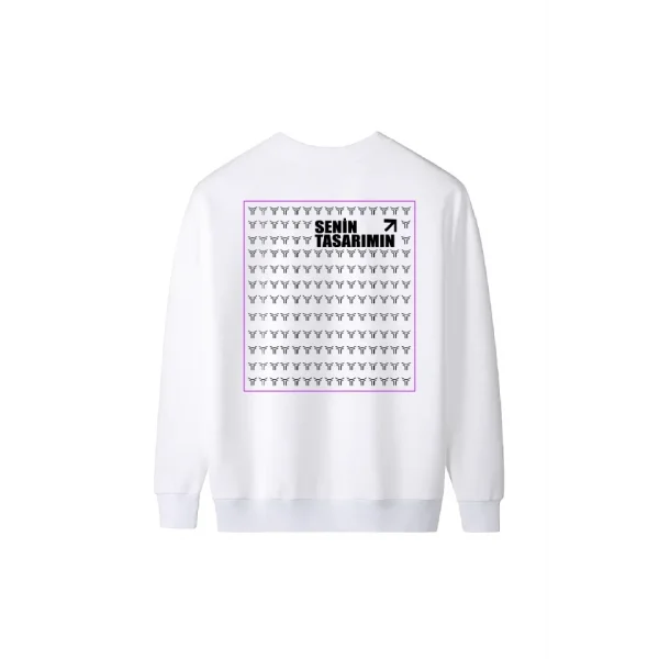 Arka Üç İplik Biskilet Yaka Sweatshirt - Beyaz