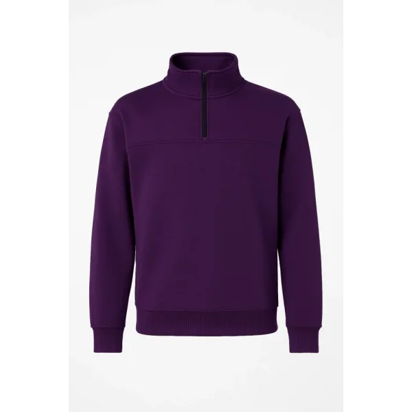 Arka Yarım Fermuarlı Oversize Yakalı Basic SweatShirt - Mor