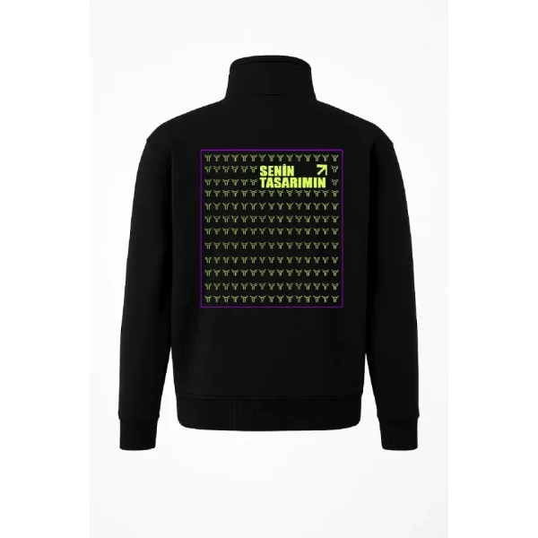 Arka Yarım Fermuarlı Oversize Yakalı Basic SweatShirt - Siyah