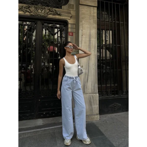 Arkadan Yırtmaçlı Jeans Kot Palazzo Pantolon  avi