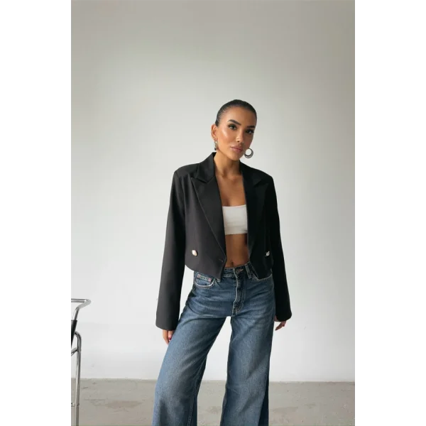 ARKAI İNCİ DÜĞE DETAYI CROP CEKET  iyah