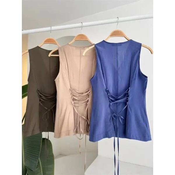 Arkası Bağcıklı Yelek Plazza Pantolon Modal Takım 10202-08