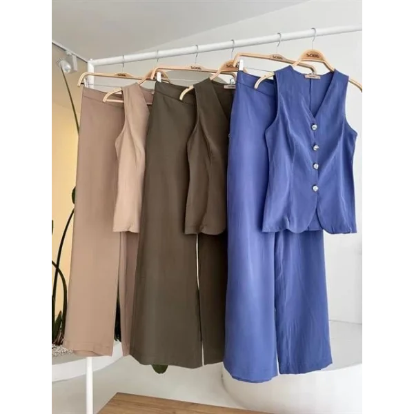 Arkası Bağcıklı Yelek Plazza Pantolon Modal Takım 10202-08