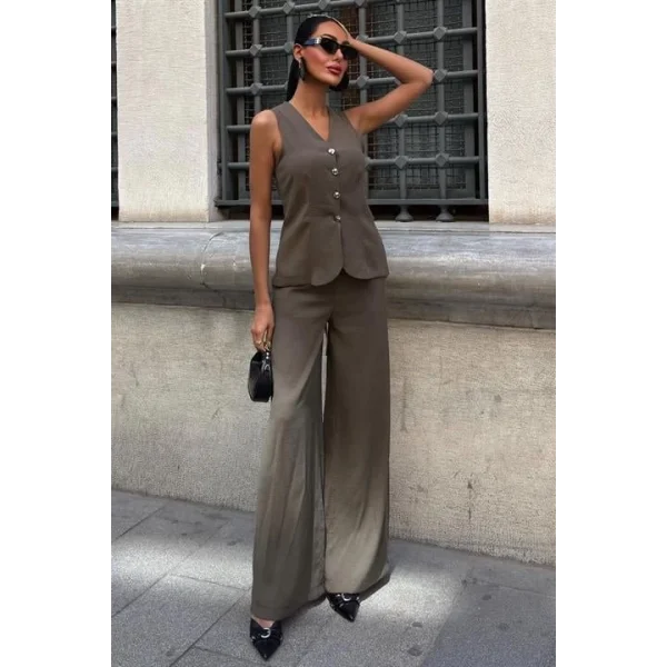 Arkası Bağcıklı Yelek Plazza Pantolon Modal Takım 10202-08